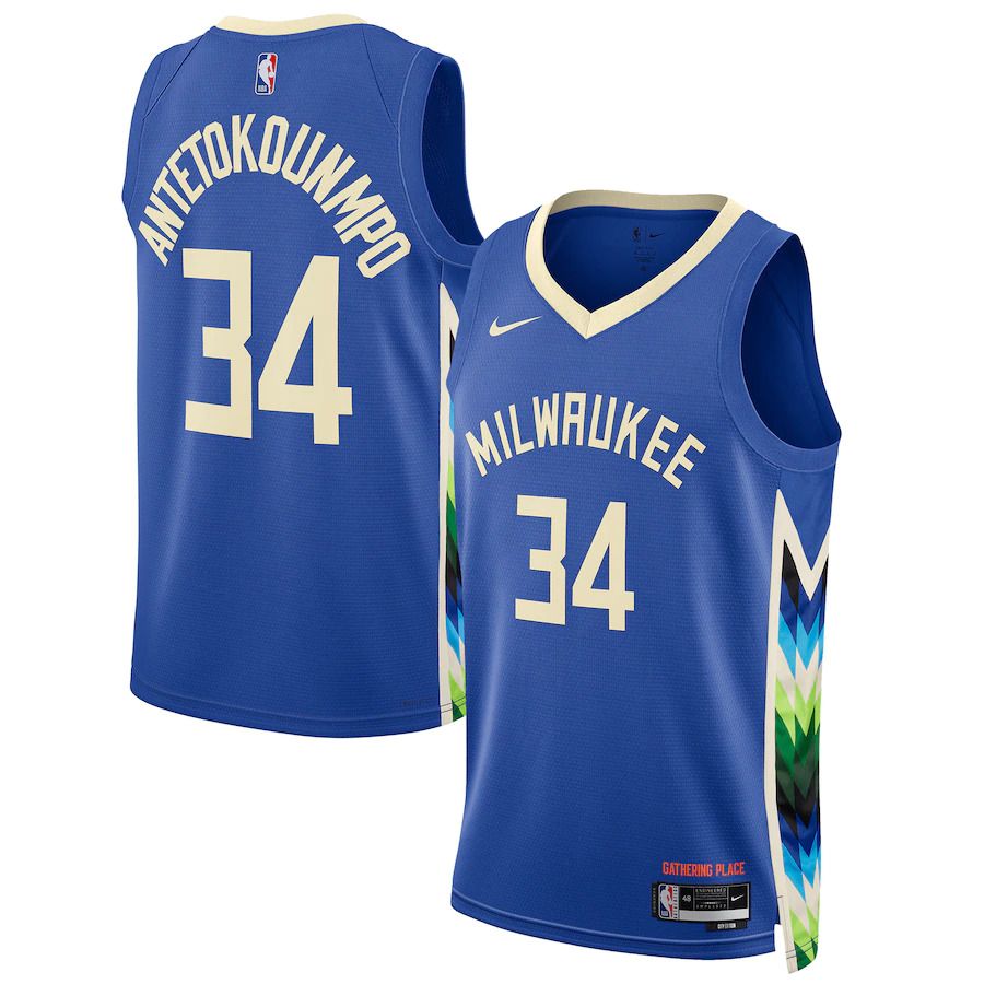 Men Milwaukee Bucks 34 Giannis Antetokounmpo Nike Royal City Edition 2022 #23 Swingman NBA Jersey->customized nba jersey->Custom Jersey